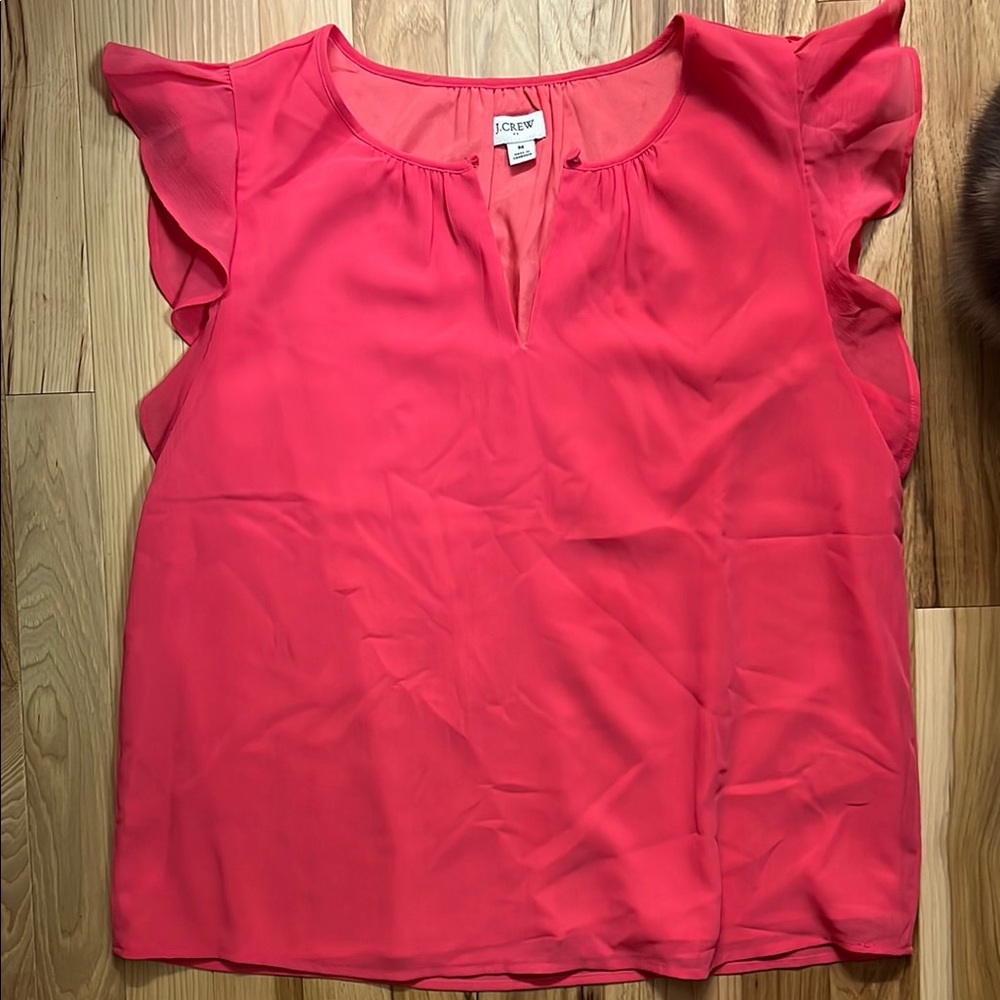 J. Crew Women's Coral Ruffle Sleeve Blouse